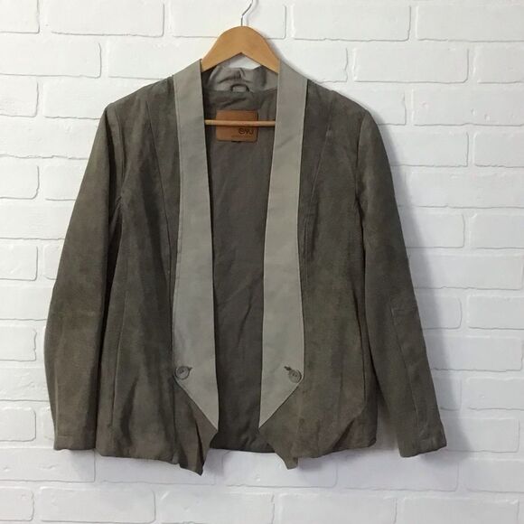 𝅺EMU Australia blazer jacket leather neutral tone beige grey open front pockets - Picture 15 of 15